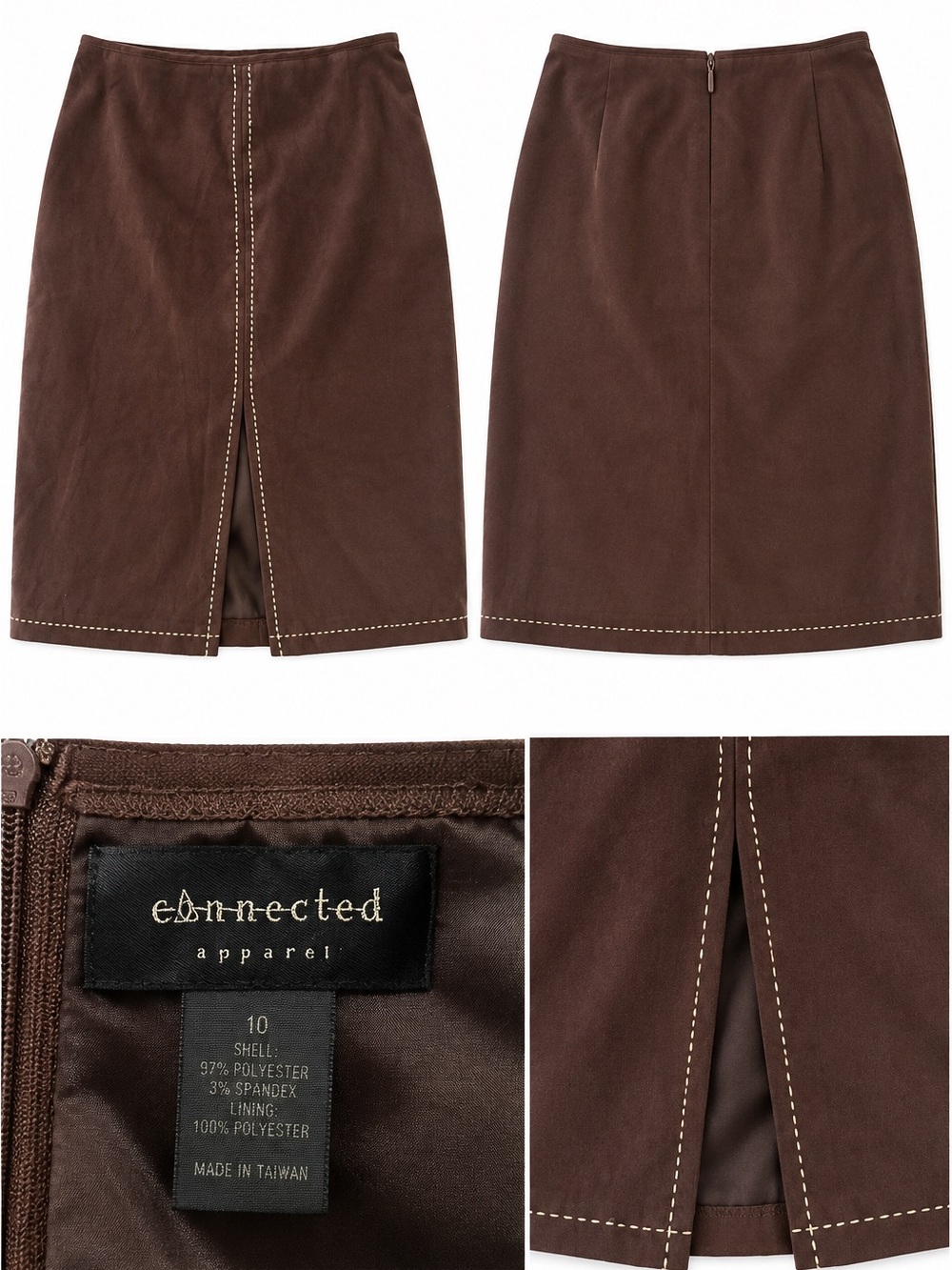 connected apparel Chocolate Brown Faux-Suede Pencil Skirt with Front Slit